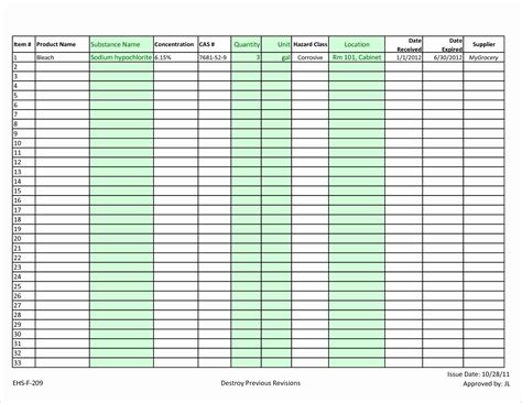 Chemical Inventory Database Template Excel