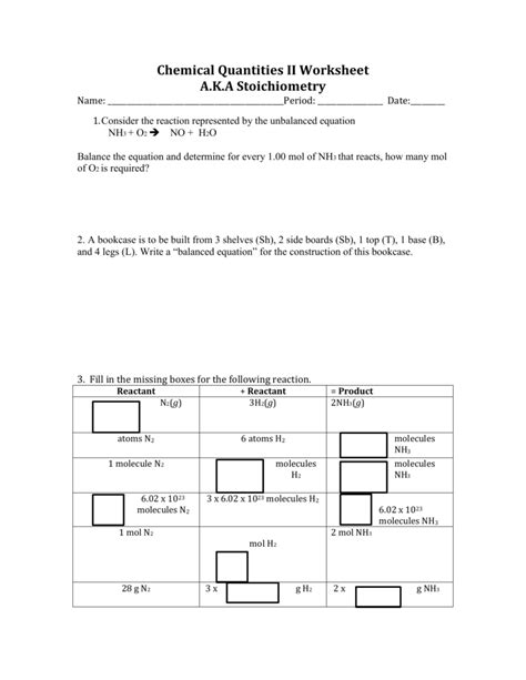 Chemical Quantities Worksheet Answer Key
