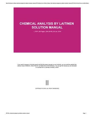 Chemical analysis by laitinen solution manual. - Dudleys handbook of practical gear design and manufacture second edition.