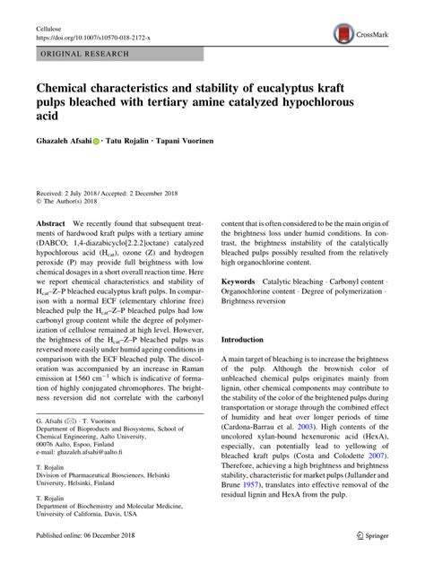 Chemical characteristics and stability of eucalyptus kraft ... - Springer