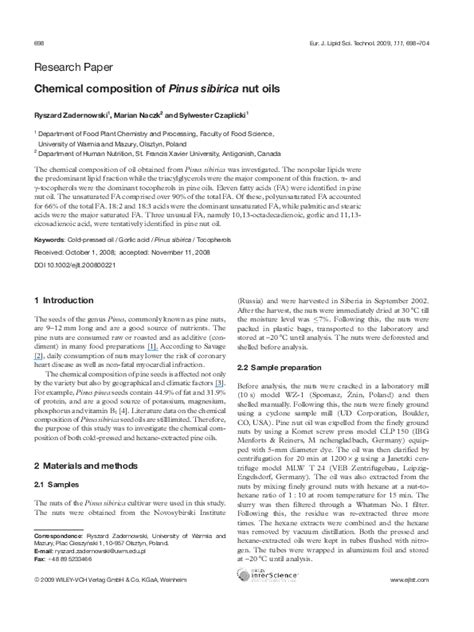 Chemical composition of Pinus sibirica nut oils Request PDF