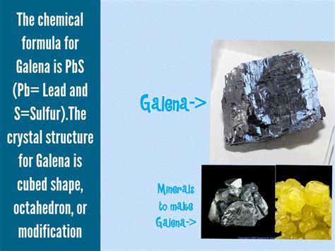 Chemical formula for galena. View full list of substances? Compound Name. Molecular Formula. Molecular Weight. Galena. PbS. 239.265. Related ... » Atomic number of different elements. 