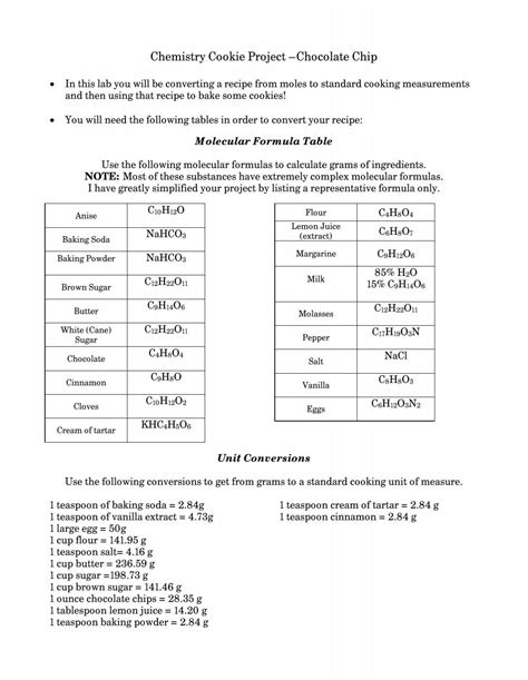Chemistry Cookie Project Chocolate Chip Answer Key Common Core