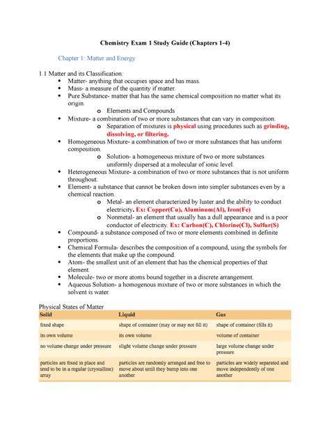 Chemistry Exam Study Guide