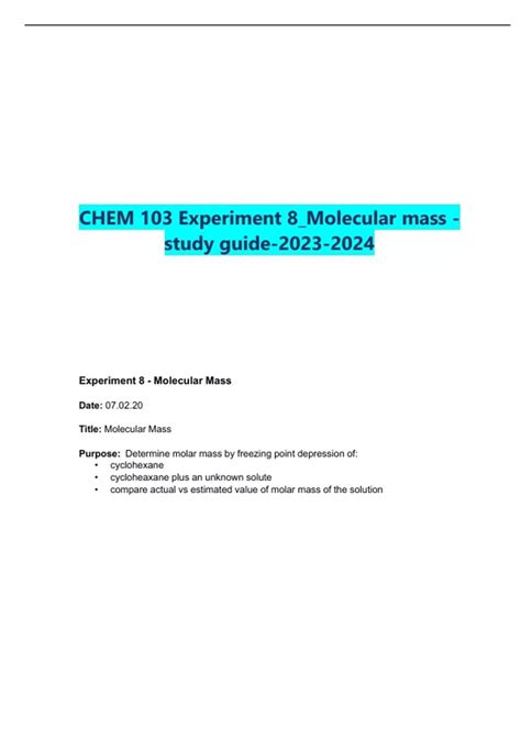 Chemistry Final Exam Study Guide - Chemistry 103 - Stuvia US