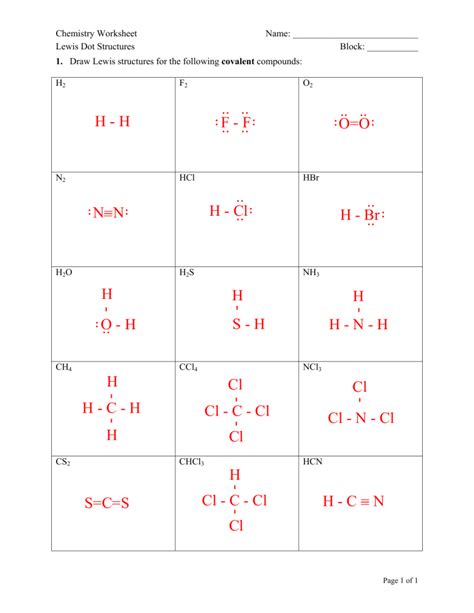 Chemistry Worksheet Lewis Dot Structures Answer Key Promotiontablecovers