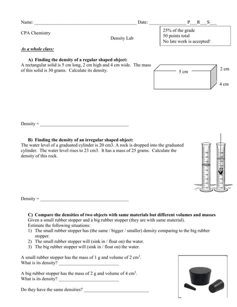 Density Practice: Worksheet #1 Calculate density