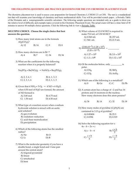 Chemistry placement test study guide utsa. - Lg nortel ldp 7008d user manual.