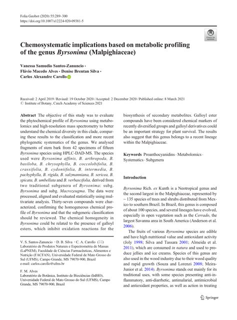 Chemosystematicimplicationsbasedonmetabolicprofiling of …