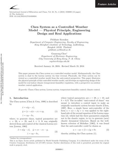 Chen System as a Controlled Weather Model — Physical …