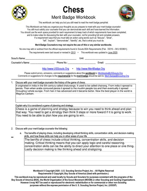 Chess Merit Badge Worksheets Library