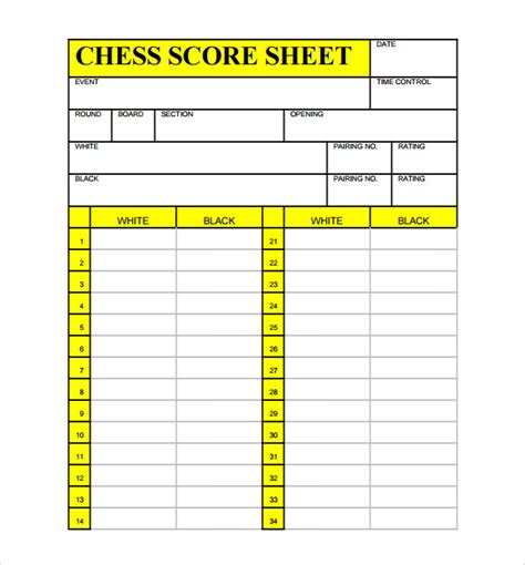 Chess Score Sheet Templates at