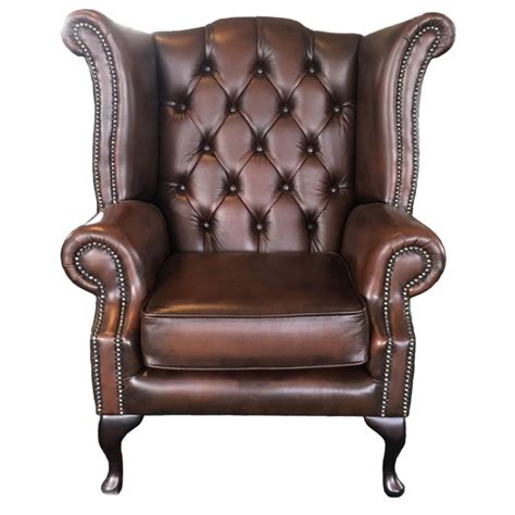 Chesterfield Leather Queen Anne Chairs