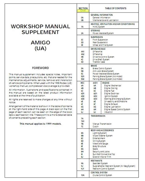 Chevrolet rodeo amigo 1998 2004 service repair manual. - Manuali di manutenzione per trattori rasaerba john deere.
