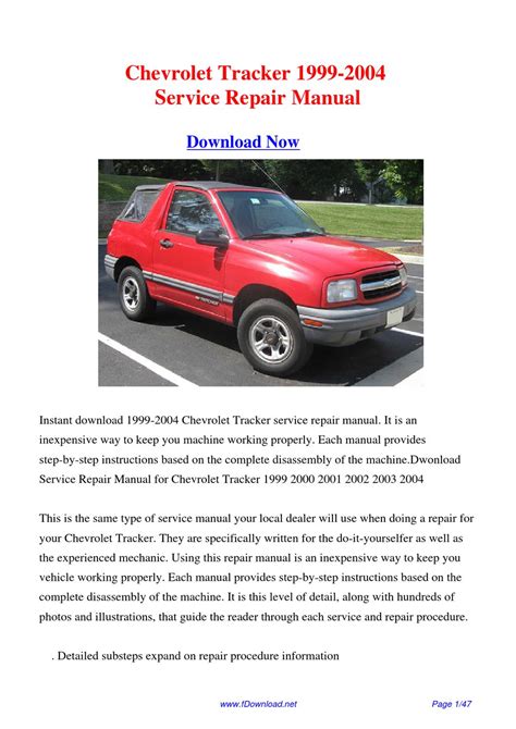 Chevy chevrolet tracker 1999 2004 service repair manual. - Technische einrichtungen zur sicherung von einzelarbeitsplätzen.