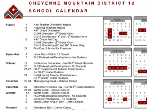 Cheyenne Mountain District 12 Calendar