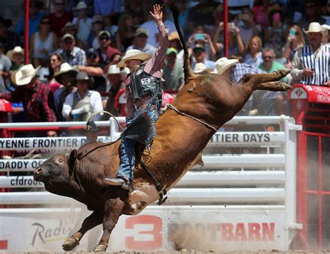 Cheyenne rodeo. About Cheyenne Frontier Days. Location: Cheyenne, Wy. Dates: July 17-26, 2020 Arena spectator capacity: 19,000 First Cheyenne Frontier Days: 1897 Cheyenne Frontier Days Rodeo Tickets. Cheyenne Frontier Days is one of the largest rodeos in the world. 