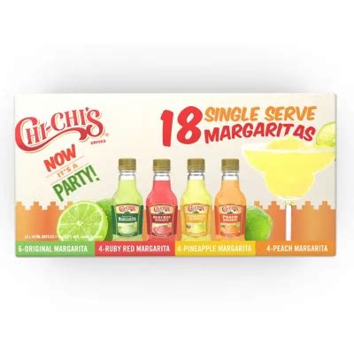 Chi chi margarita mini bottles walmart. Shop for Alcohol at Walmart.com. Buy Beer, wine, spirits, sangria, and enjoy the make your own cocktail station. Save money. ... 750ml Glass Bottle, 148ml Serving Size. ... Topo Chico Margarita Variety Pack Hard Seltzer, 12 Pack, 12 fl oz Cans, 4.5% ABV. Add. $17.48. current price $17.48. 