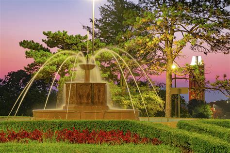 Dedicated on April 23, 1955, the Chi Omega Fountain stands at the western edge of Jayhawk Boulevard as a memorial to alumni of KU's Lambda Chapter. The fountain project began in October of 1952 as part of the sorority chapter’s 50th anniversary.