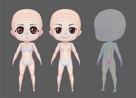Chibi model base. fbx, .  A stylized chibi body base mesh featuring full rigging...