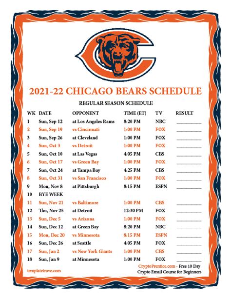 Chicago Bears Schedule 2022 Printable