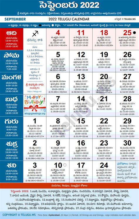 Chicago Telugu Calendar September 2022