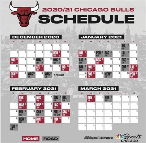  ESPN has the full 2023-24 Chicago Bulls Regular Season NBA schedule. Includes game times, TV listings and ticket information for all Bulls games. 