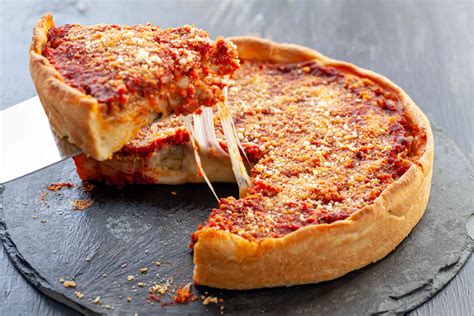 Chicago deep dish pizza in chicago. Chicago-style Deep Dish Pizza Dough: In a large bowl, combine the water, yeast, and sugar and stir to combine. Let sit until the mixture is foamy, about 5 minutes. Add 1 1/2 cups of the flour, the ... 