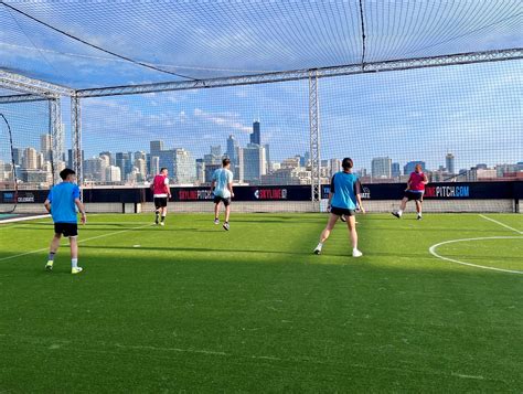 Chicago soccer. SKYLINE PITCH is Chicago's 1st rooftop soccer venue, offering guests of all ages the chance to train, play, and celebrate the game of soccer against the stunning backdrop of the Chicago skyline. Operating from April to October, our facility at the NEWCITY Lifestyle and Entertainment district has become a beloved destination for soccer enthusiasts. 