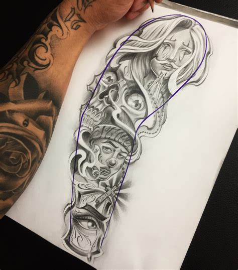 Chicano style tattoo sleeve. The Tattoo Sleeve Chicano by Hernan Tattooism has a very interesting plot. There is a beuatiful love story coverd into the chicano style envelope. 