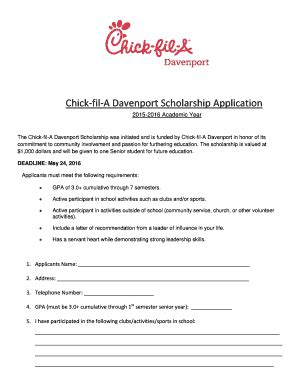 ATLANTA (Aug. 17, 2023) – Applications are now available for scholarships from Chick-fil-A, Inc. for the 2024-2025 school year. These scholarships, which will be awarded in spring 2024, will mark the 51st year of scholarship giving at Chick-fil-A, Inc. and reflect the company’s longstanding commitment to supporting education throughout the .... 