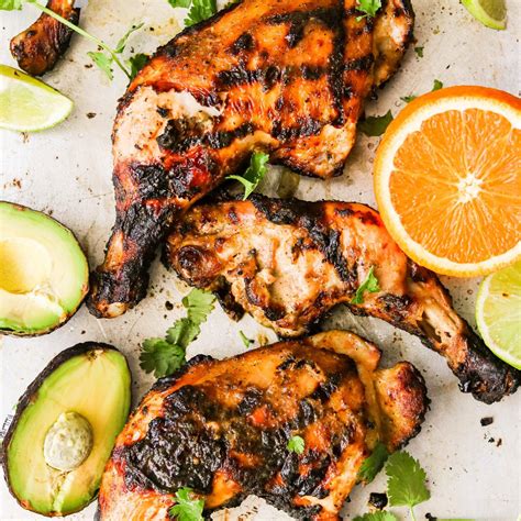 Chicken asada. Step 3. Prepare a grill for indirect medium-high heat (for a charcoal grill, bank coals on one side of grill); rub vegetable oil on grate. Remove chicken from marinade, letting any excess marinade ... 
