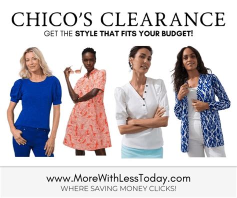 Chicos clearance sale. Offer valid only on select styles, while supplies last. Valid only in participating U.S. Chico's Outlet stores, Chico's Off The Rack stores, ChicosOffTheRack.com in the U.S. or by phone at 855.300.7580. Offer not valid in boutiques or Outlets, chicos.com, or Chico's Clearance Closets. 