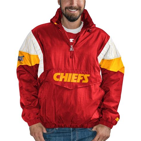Add a new centerpiece to your wardrobe of Kansas City Chiefs gear with this Satin Full-Snap Varsity Jacket from Starter. It features an embroidered team graphic and bold team colors for an eye-catching look. Plus, this jacket includes multiple pockets to store your small essentials, making it the perfect choice to wear on the next chilly Kansas City Chiefs game day.. 