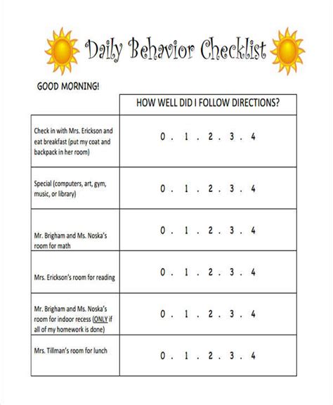 Child Behavior Checklist Template [Free PDF] Word Apple Pages