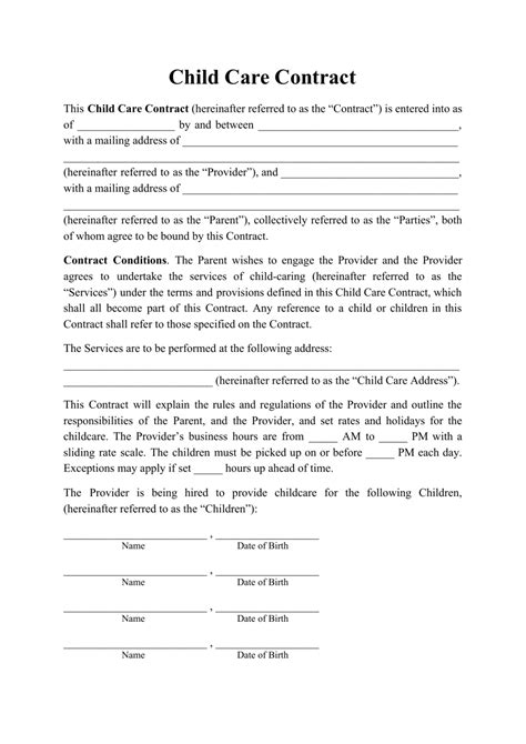 Child Care Contract Example 8+ Examples, Format, Pdf Examples