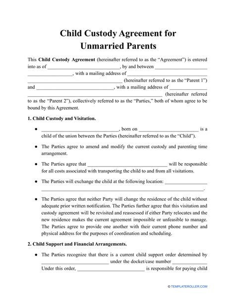 Child Custody Agreement Without Court Template