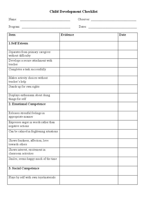 Child Development Checklist Child Development Relationships