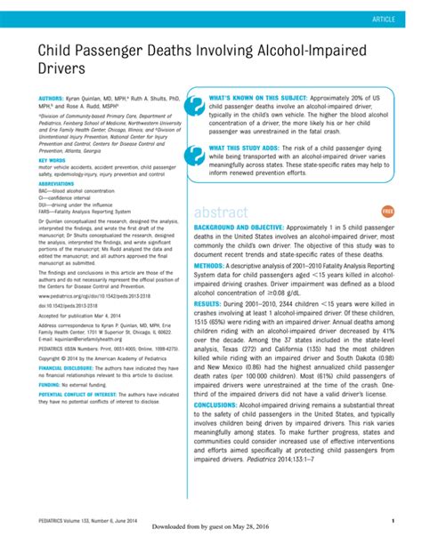 Child Passenger Deaths Involving Alcohol-Impaired Drivers