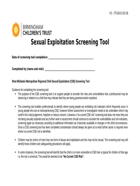 Child Sexual Exploitation Screening Tool