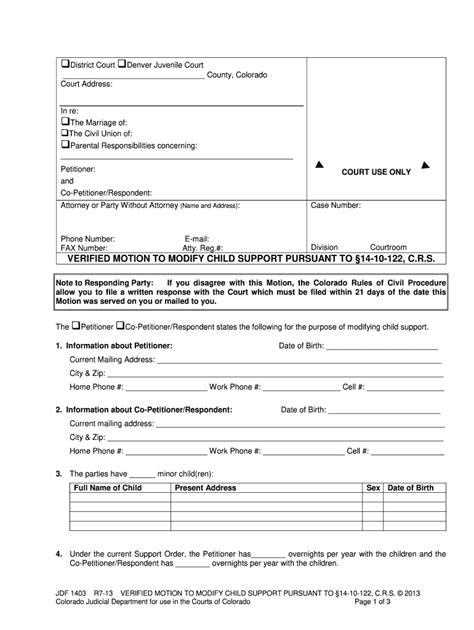 Child Support Modification Form Colorado State Judicial Branch