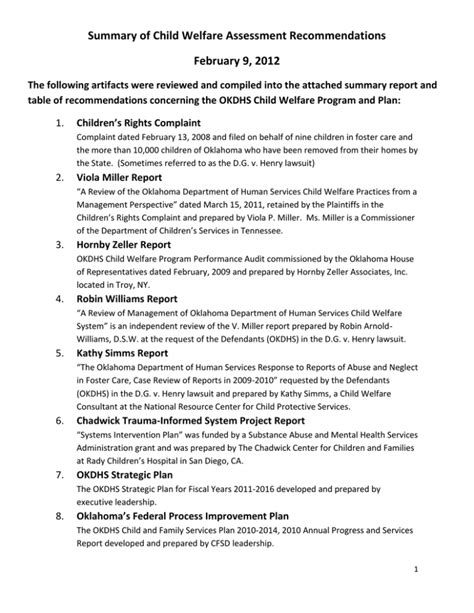 Child welfare policies.  This report highlights recommendations to publi...