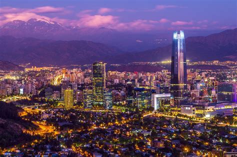 Amazing views of Santiago de Chile skyline at su