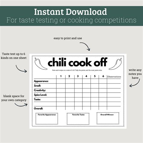 Chili CookOff Score Sheet