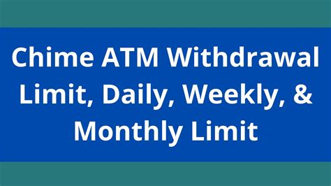Chime daily atm withdrawal limit. You can check your daily withdrawal limit on the Capital One Mobile App or by calling us at 1-800-655-2265. You can also lower your limit by calling us at 1-800-655-2265 . Automated Clearing House (ACH) External Transfer transactions are subject to limits on the dollar amount of electronic transfers between your account and external accounts at ... 