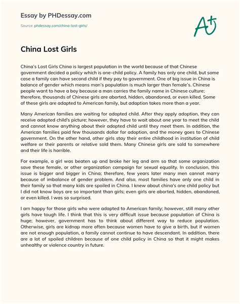 China Lost Girls (400 Words) - PHDessay.com