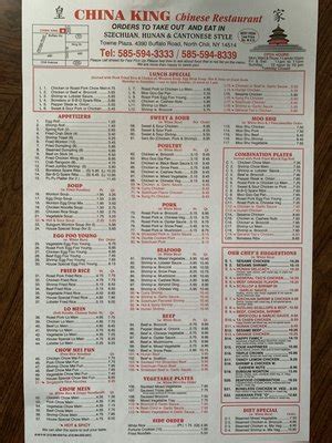 China King (behind Jewel) is the best value in Chinese Cuisine in Clinton, Iowa. Check out our menu! REGULAR MENU - LUNCH (Specials) MENU. Chinese Restaurant 1401 North 2nd St Unit 1 Clinton, Iowa 52732 (563) 242-3588 MAP Store Hours: 11:00 AM to 8:00 PM (MON-FRI) NOON - 8 PM (SAT). 