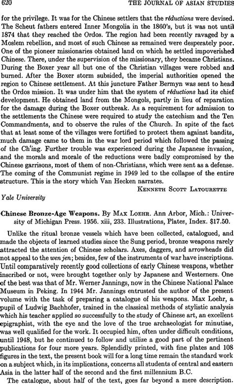 Chinese Bronze-Age Weapons. By Max Loehr. Ann Arbor, Mich.: …