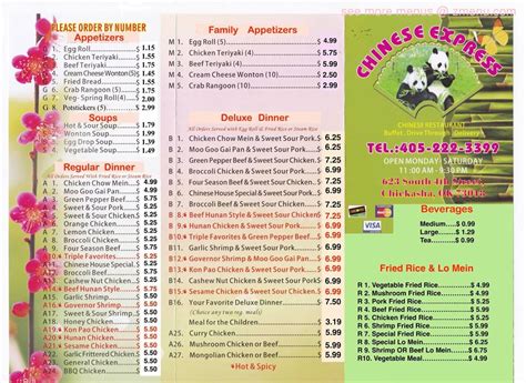 Chinese express chickasha menu. Shollies Sweets Bakery $$ $$. # 32 of 143 places to eat in Chickasha. May be closed. McDonald's $ $$$. # 38 of 143 places to eat in Chickasha. Fast food. Open 24 hours. Taqueria El Dolar $ $$$. # 49 of 143 places to eat in Chickasha. 