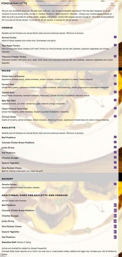 Chinook Tavern menu - Denver CO 80206 - (303) 394-0044 - Allmenus